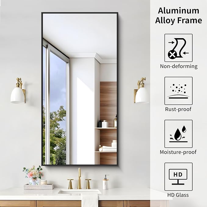 KOCUUY Black Bathroom Mirror, 24x48 Inch Rectangle Mirror - Image 9