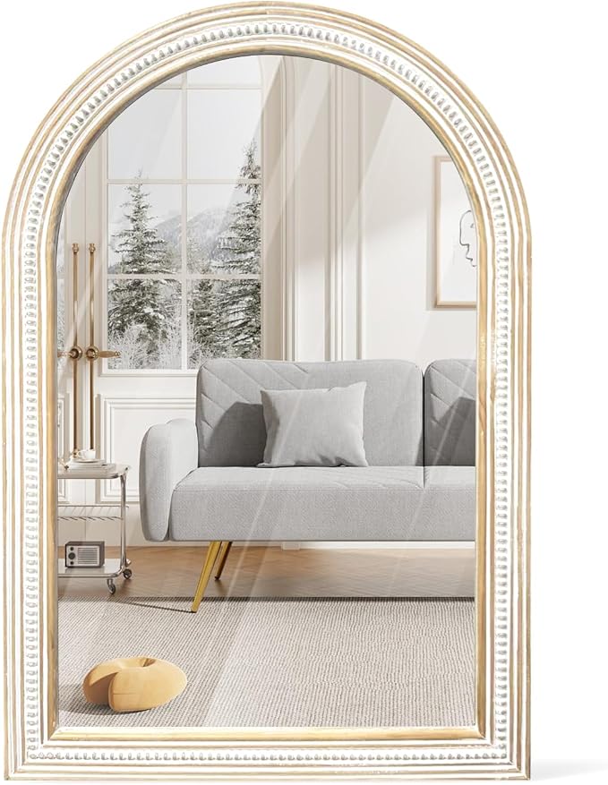 Reflinto 36x24 Inch Rustic Farmhouse Arched Wall Mirror, Distressed Wooden by ReflintoWallDecor
