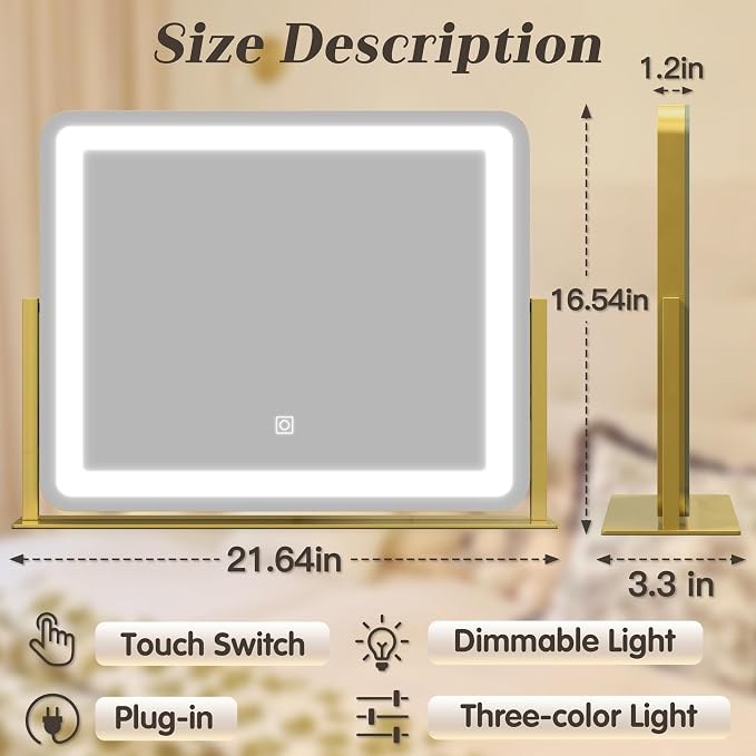 ROLOVE Gold Vanity Mirror with Lights - Image 3