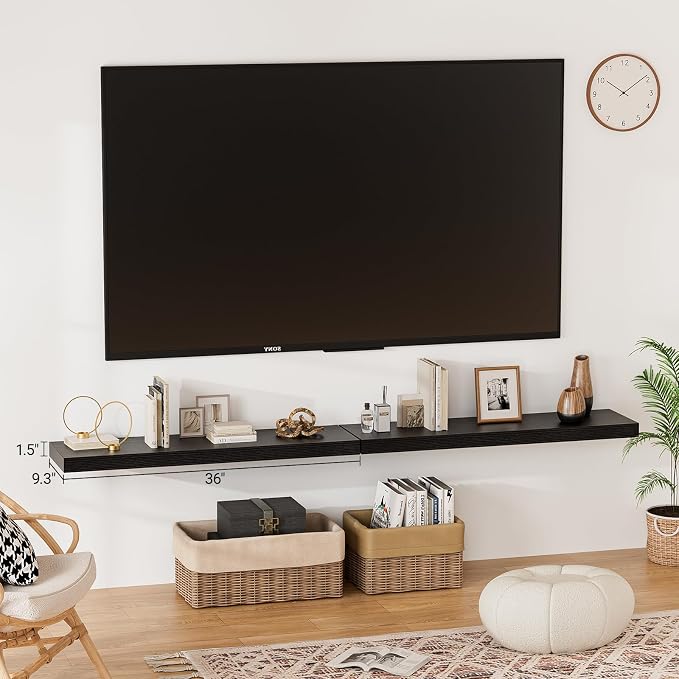 Heimlove Floating Shelves for Wall 36 Inches Long, 9.3" Deep Black Floating - Image 2