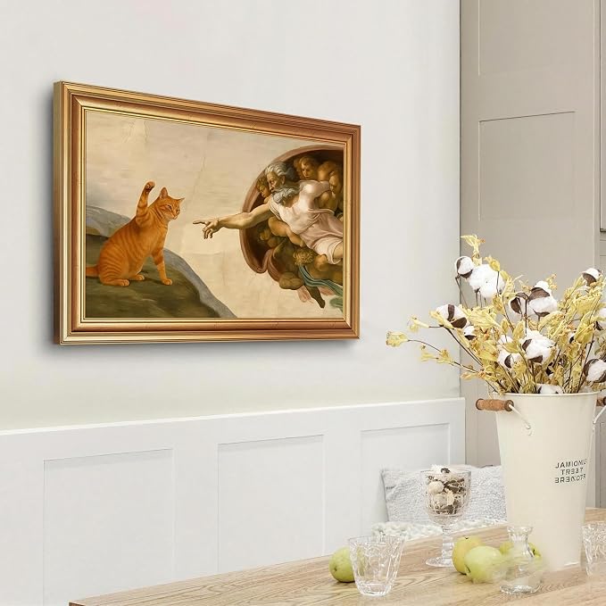 Fantasy Artists Divine Feline Encounter Gold Framed Wall Art, Modern Angel & - Image 4