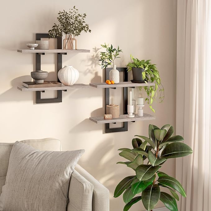 HOOBRO Floating Shelves, 15 Inch Wall Shelf Set of 2, Wall Mounted Storage by HOOBRO