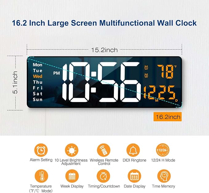 Digital Wall Clock Large Display, Auto Brightness Dimmer Reloj De Pared - Image 3