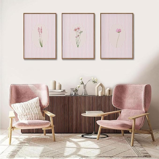 KISSFOX 3 Piece Framed Wall Art Botanical Wall Decor Pink Floral Pictures - Image 4