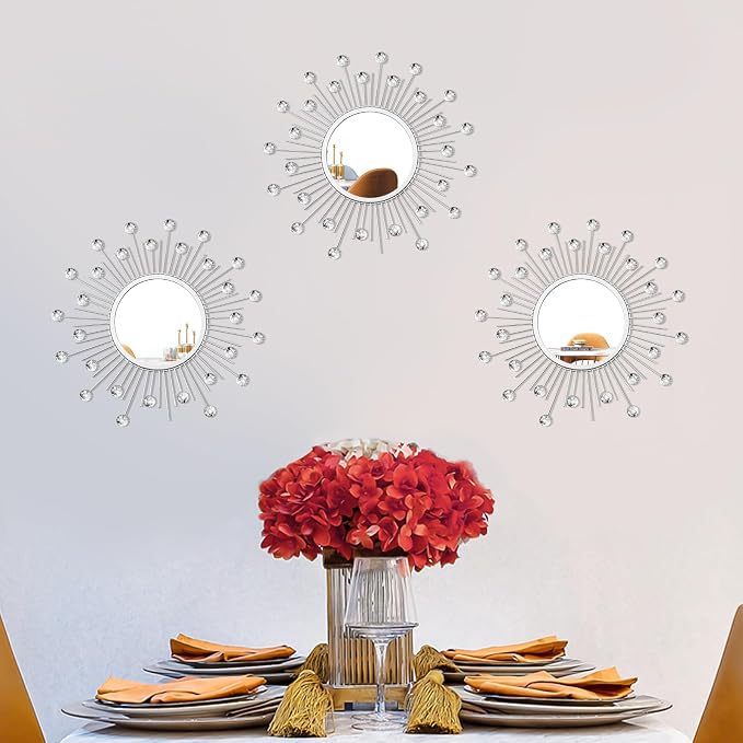 3 Pack Metal Mirrors for Wall Sunburst Wall Mirrors Home Décor Decorative - Image 7