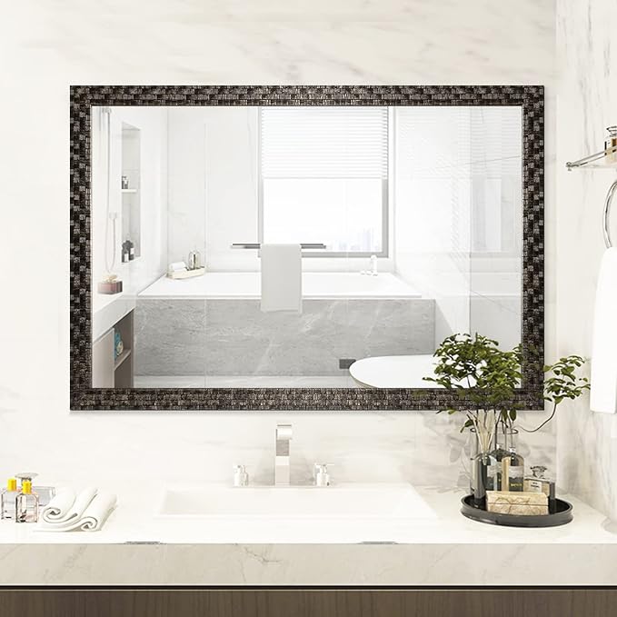 Bathroom Mirrors 40x24 Inch for Wall, Modern Rectangle Black Frame Wall Mounted - Image 2