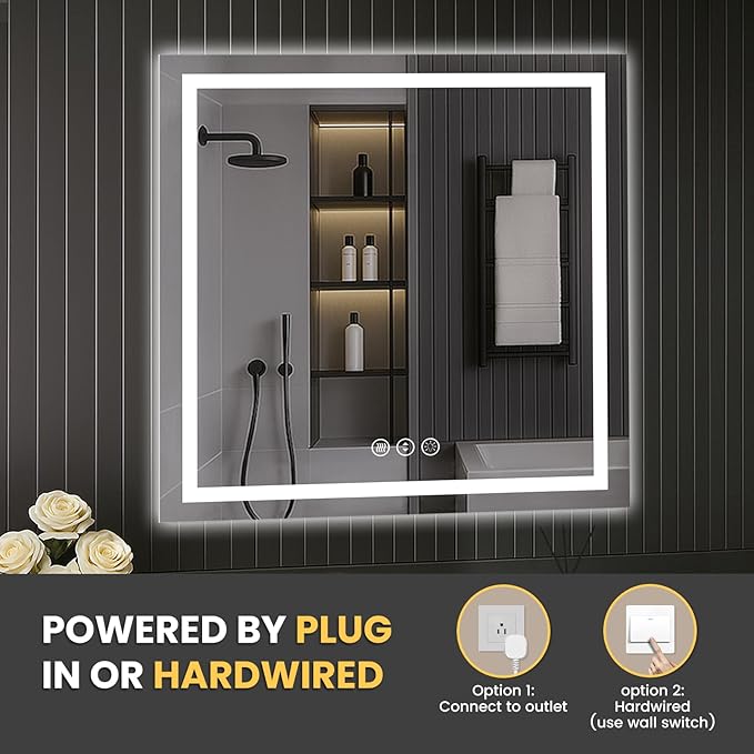 LOAAO 40"X40" LED Mirror for Bathroom, Lighted Bathroom Mirror - Image 6