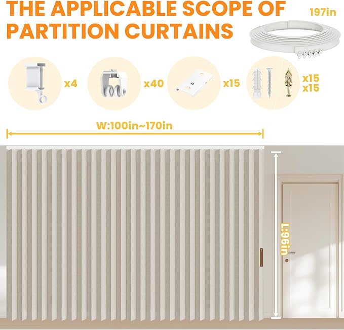 Room Divider Curtain Sets with Flexible Ceiling Track, Privacy Soundproof - Image 2