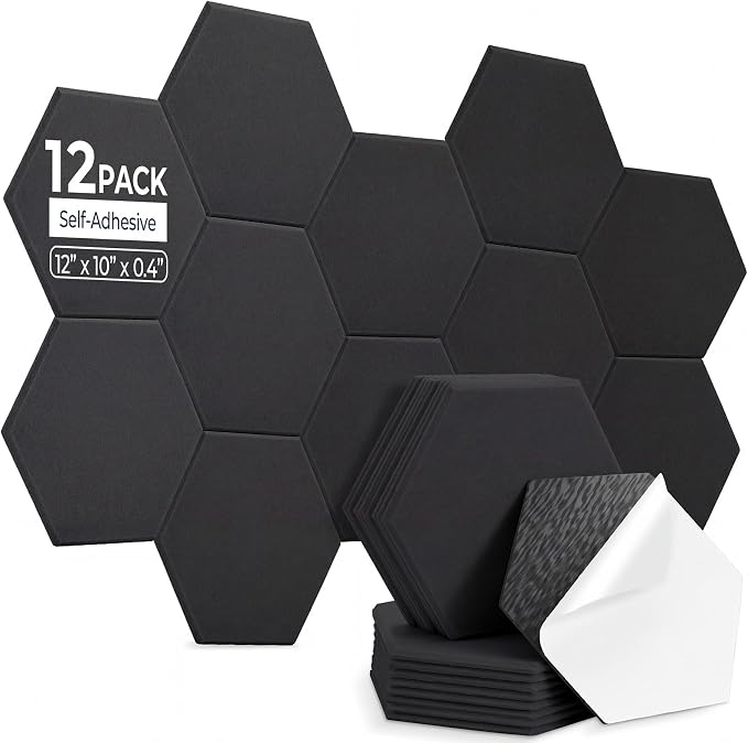 12 Pack Hexagon Acoustic Panels, Self-Adhesive Acoustic Wall Panels by AUSLET