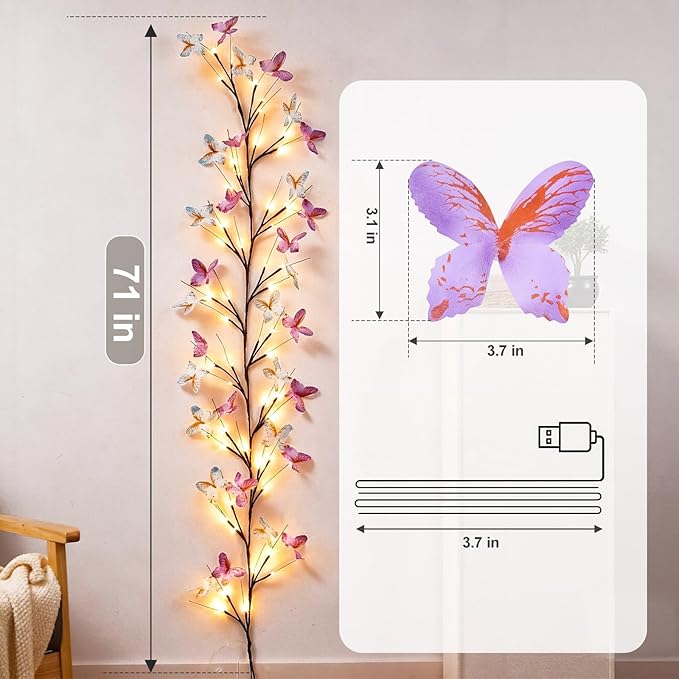 Willow Vine Light with Butterfly 48LED 5.9FT Enchanted Wall Decoration Vine - Image 3