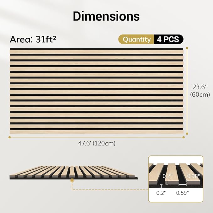 TONOR Wood Wall Panels for Interior Wall Decor, 4 Pack 47.2" x 23.6" Wood Slat - Image 3