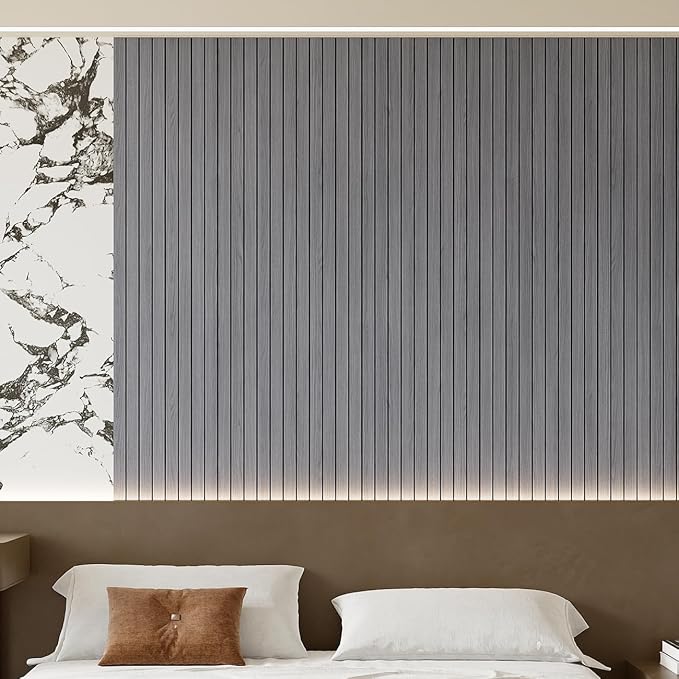 Yutianli PVC Slat Wall Panel Peel and Stick 236"x 15.7" Faux Wood Slat Panel - Image 3