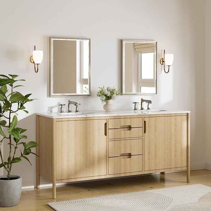 Brushed Nickel Bathroom Mirror, 22x30 Inch Beveled Framed Bathroom Mirror - Image 7