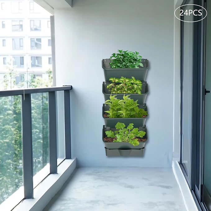 Vertical Wall Planter with 24 Pots, Hanging Garden Plant Flowerpot Holder - Image 5