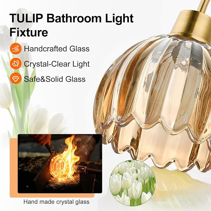 Bathroom Light Fixtures, 3-Light Brushed Gold Vanity Lights - Image 3