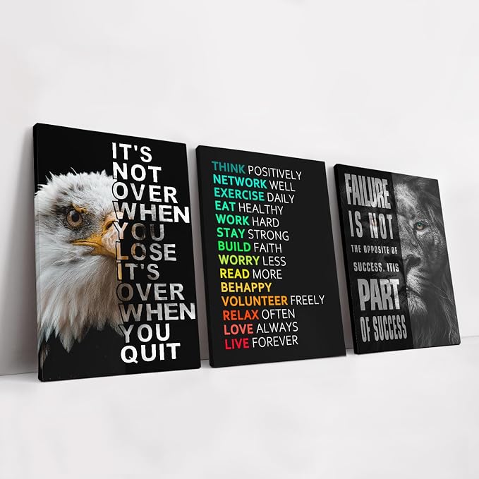 KAWAHONE Motivational Wall Art -Bald Eagle and Lion Inspirational Picture by KAWAHONE