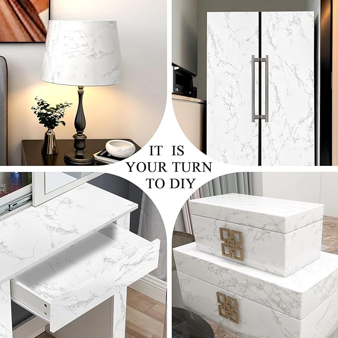 practicalWs Glossy Marble Contact Paper Granite White/Grey Kitchen Countertop - Image 5