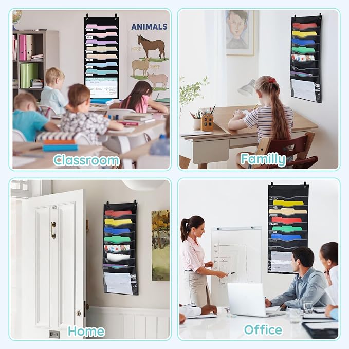 ALSLEA 8 Pockets Hanging Wall File Organizer 15" Extra Wide Pocket Chart - Image 5