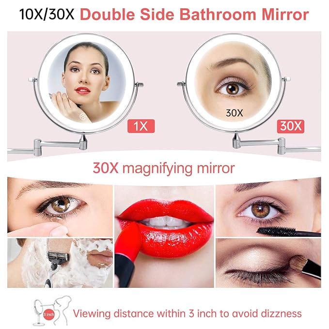 FUNTOUCH 5000mAh Rechargeable Wall Mounted Lighted Makeup Vanity Mirrors - Image 5