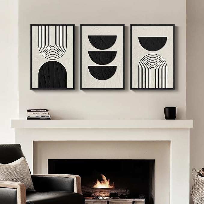 Large Framed Neutral Black and Beige Wall Art, 3 Piece Modern Canvas Prints - Image 4