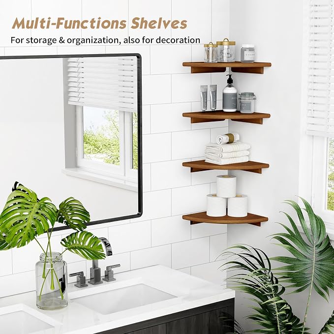 Forbena Walnut Brown Floating Corner Shelves - Image 3
