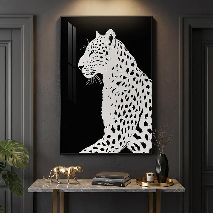 Framed Modern Animal Black and White Wall Art, Large Leopard Animal Prints - Image 5