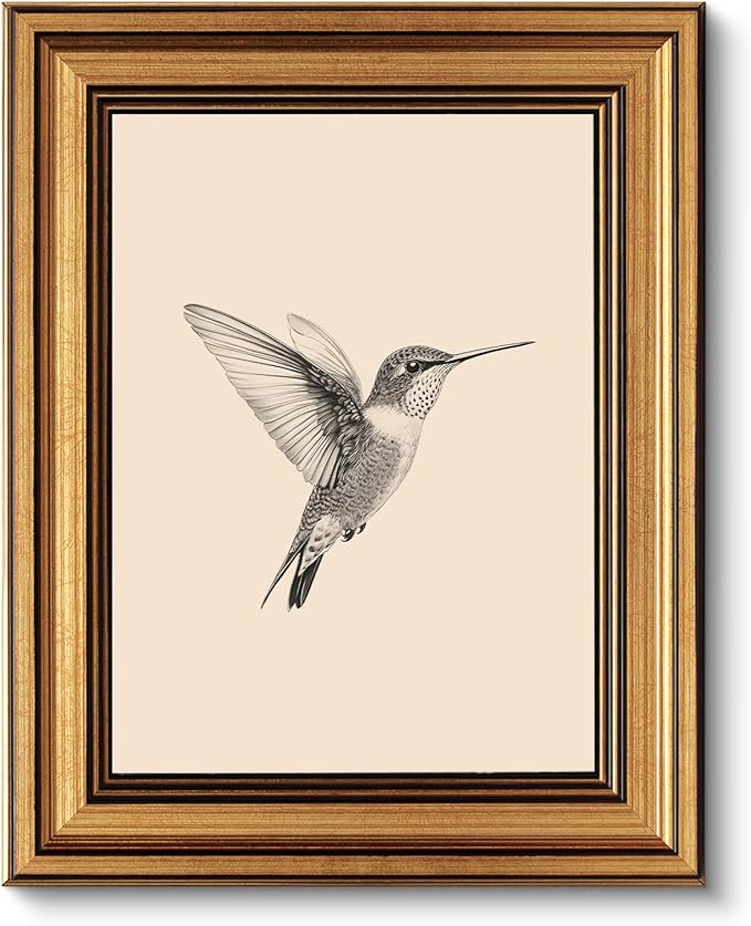 VIYYIEA Vintage Gold Framed Wall Art, Sketch Birds Canvas Painting, Cute but by VIYYIEAART