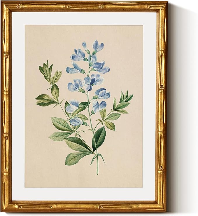InSimSea Gold Bamboo Framed Canvas Wall Art, Vintage Rosa Chiba Flower by InSimSeaArt