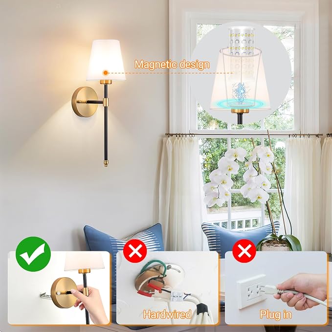 Nekhung Battery Operated Wall Sconces Set of 2, Wireless Wall Light - Image 5