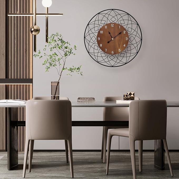 22 Inch Wood Wall Clocks, Silent Non Ticking Battery Operated Rustic Round - Image 4