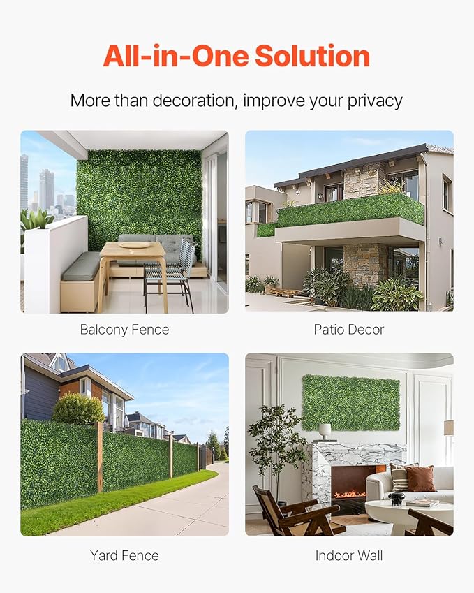 VEVOR Artificial Grass Wall Panels, 40 x 120 inch, Milan Grass Greenery Boxwood - Image 5