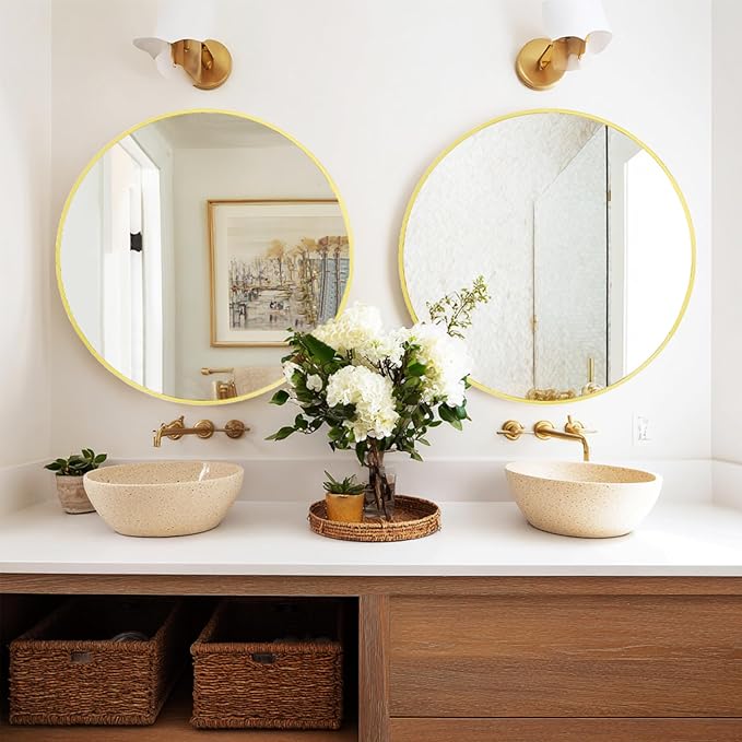 Sunniry Gold Round Mirror 24 inch, 2 Pack Gold Circle Mirror, Round Bathroom by Sunniry