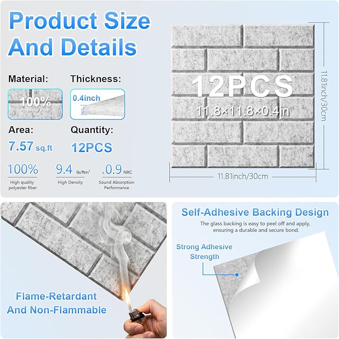 12 Pack Acoustic Panels, Sound Proof Foam Panels - Image 2