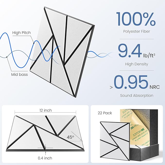 22 pack Acoustic Panels With Self-Adhesive, Sound Panels High Density, - Image 5