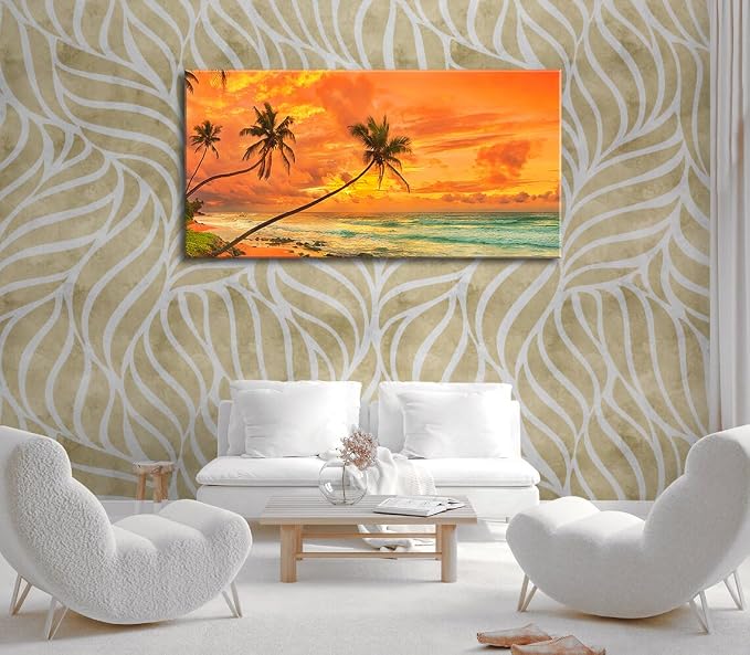 Tropical Beach Sunset Large Wall Art – Stretched & Framed Ocean Waves Canvas - Image 5