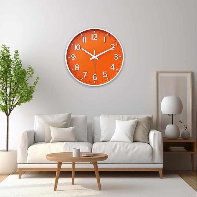 HZDHCLH Wall Clocks Battery Operated, Wall Clock Orange, 10 inch Wall Clock - Image 8