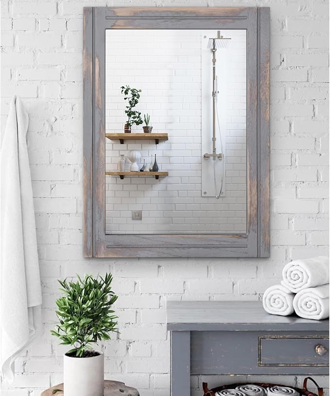 AAZZKANG Wood Framed Mirror Rectangular Rustic Wall Mirrors Decorative Large - Image 4