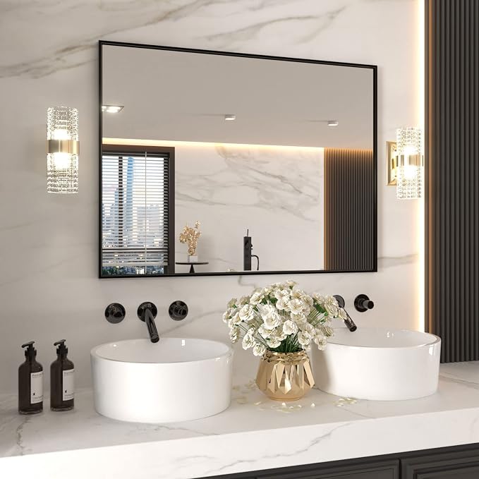LOAAO 48"X32" Black Rectangle Bathroom Mirror Wall, Matte Black Aluminum Alloy - Image 3