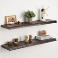 Floating Shelves Set of 2, Solid Elm Wood Wall Shelves 32 Inch by Unknown