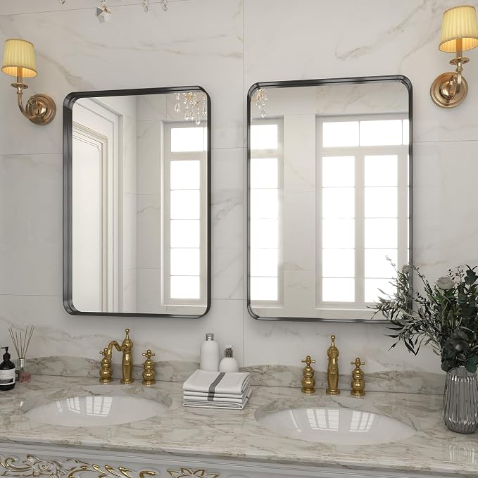 VooBang Bathroom Mirror 24x36 inch, Modern Round Corner Bathroom Vanity Mirror - Image 7