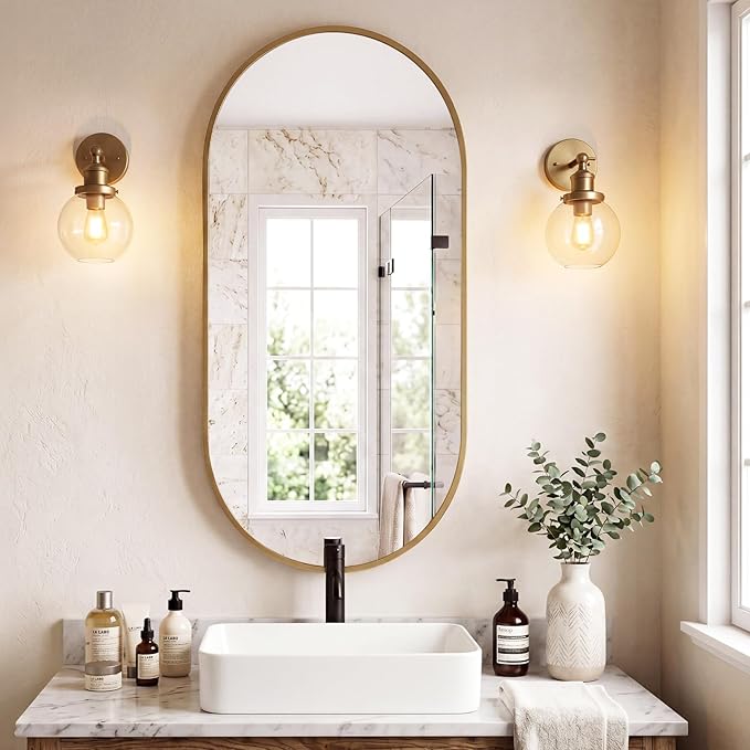 Sweetcrispy 24" x 48" Gold Bathroom Mirror by Sweetcrispy