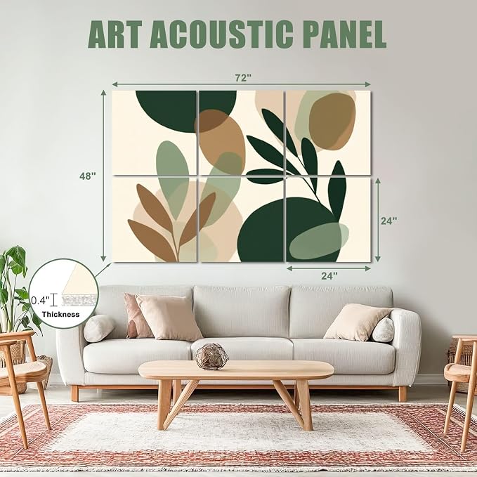 6 Pack Art Acoustic Panels Sound Absorbing Boho Botanical Leaf Orange Green - Image 2