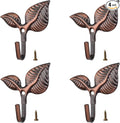 Set of 4 Vintage Leaf Wall Hooks Red Bronze Metal Coat Hooks Heavy Duty by Unknown