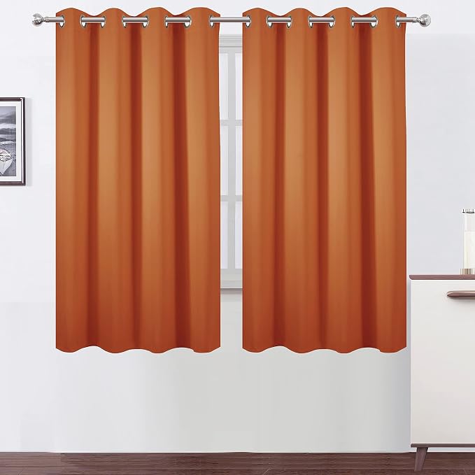 LEMOMO Orange Blackout Curtains 66 x 63 Inch Length/Set of 2 Curtain by Lemomo