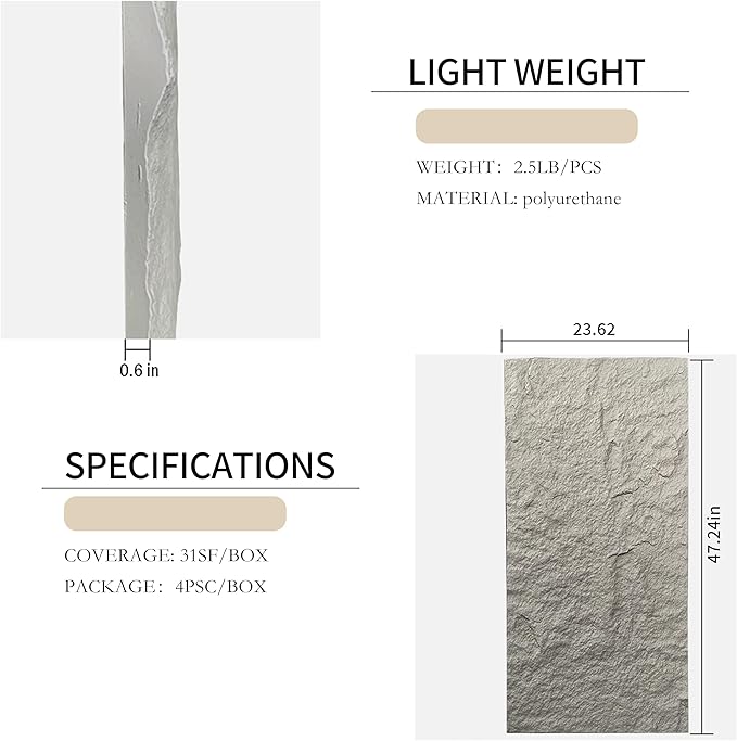 4PCS PU Wall Panels Stone Texture - Image 2