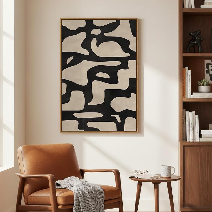 Framed Neutral Abstract Wall Art, Large Modern Canvas Prints Paintings Artwork by Cuspin