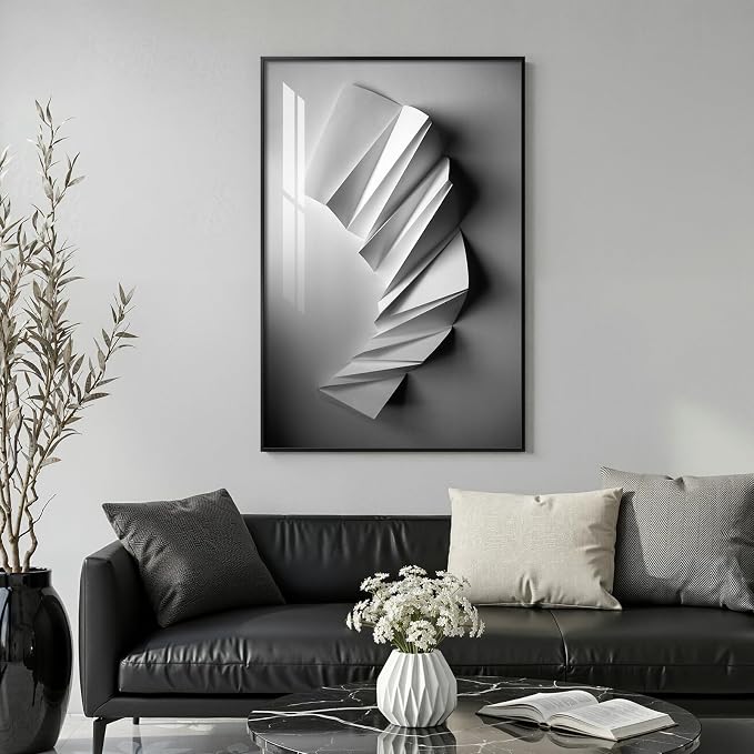 Framed Black and White Modern Elegant Abstract Wall Art, Large Contemporary - Image 4
