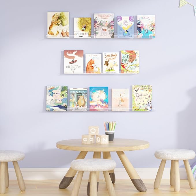 upsimples 10 Pack Clear Acrylic Shelves, 1.7" x12" Clear Wall Shelves - Image 2