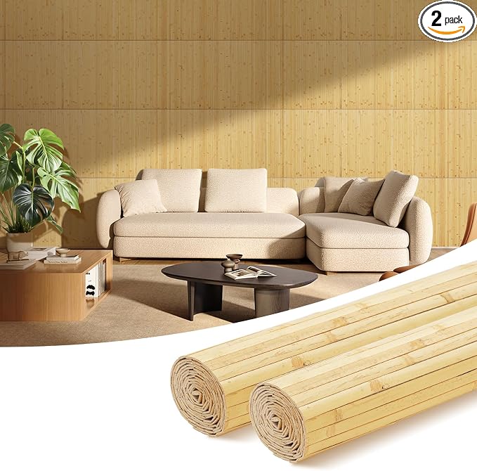 OUZUGIE 2 Pack 96x24 Inch Natural Bamboo Wall Panel – Natural Pole Wrap Paneling by OUZUGIE