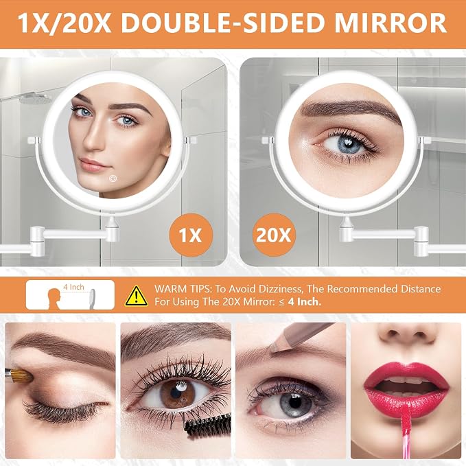 Auxmir 8'' Wall Mounted Lighted Makeup Mirror, 3200mAh Rechargeable - Image 4